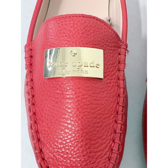 Kate Spade Corrie NWOB Sz 7.5 Coral Red Pebble Leather Women's Loafers Flat Shoe - Picture 5 of 7